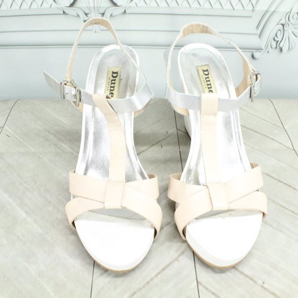 Dune Cream Silver Leather Buckles Ankle Strap Heels Sandals Size 7 EU 37 - Picture 5 of 8